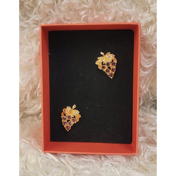 Vintage Avon Grape Cluster Rhinestone Earrings - Picture 2 of 14